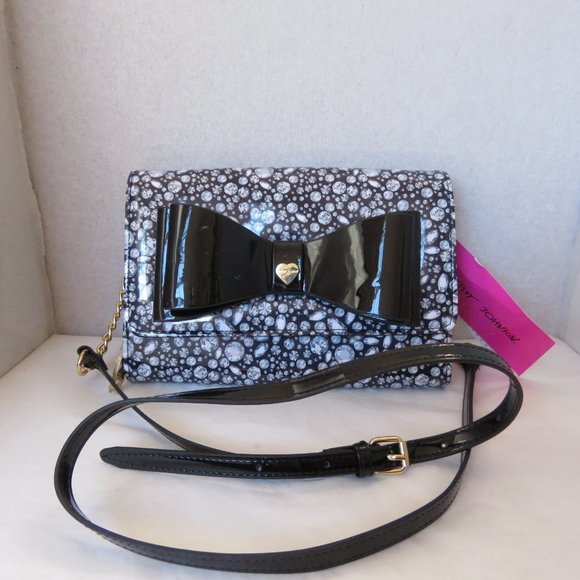 Betsey Johnson Clear Xodanie Crossbody Bag Black/White Diamond Gemstone